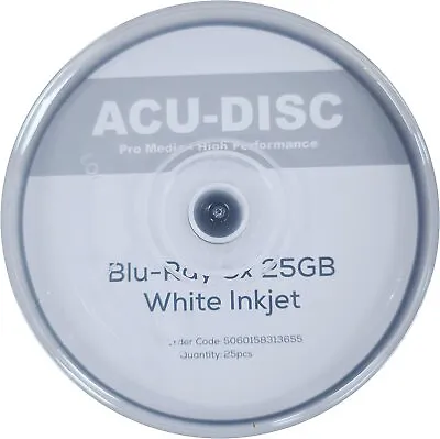 £34.95 • Buy 50x BD-R ACU-DISC BLU-RAY 6X SPEED WHITE INKJET PRINTABLE DISCS 25GB Blu-Ray