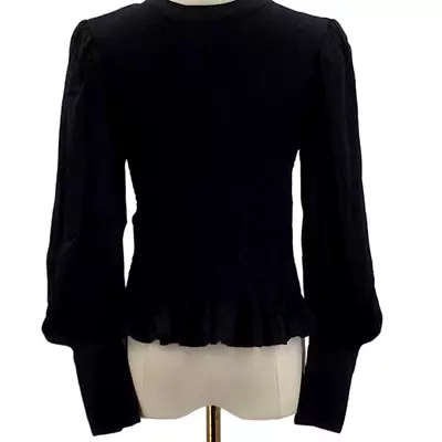 LUSH SZ S Black Crew Neck Smocked Lantern Sleeve Vintage Style Blouse NWT B25 • $12.75