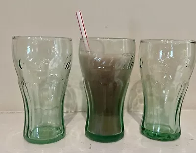 Vtg (3) Green Tint Coca Cola Coke (Libbey) Collector Glasses 6  & 1 Is A Candle • $9.99