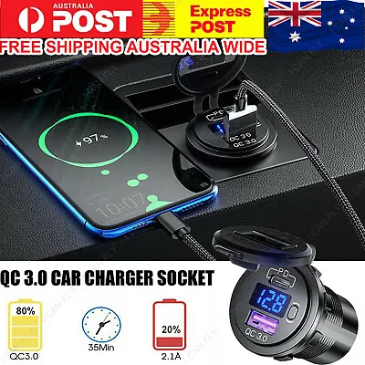 PD Type C USB Car Charger And QC 3.0 Charger 12V Power Outlet Socket ON/Off DF • $17.97