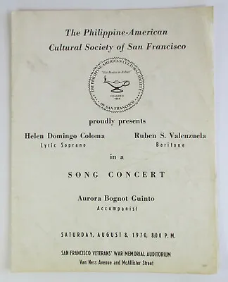 Vintage 1970 Philippine-American Cultural Society San Francisco Concert Program • $11.99