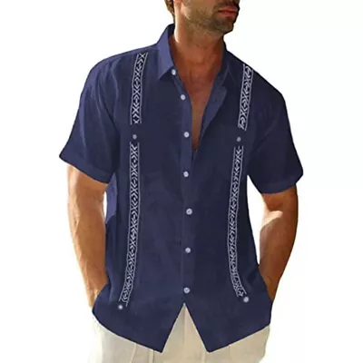 Casual Guayabera Cuban Beach Wedding Button-Up Short Sleeve Dress Shirt Men's • $18.79