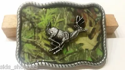 Raised Detail CAMO DEER RUNNING Camouflage BELT BUCKLE Metal Western Hunting USA • $13