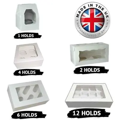 White Cup Cake Boxes For 1 2 4 6 And 12 Hole Cup Cakes With Removable Trays • £1.99