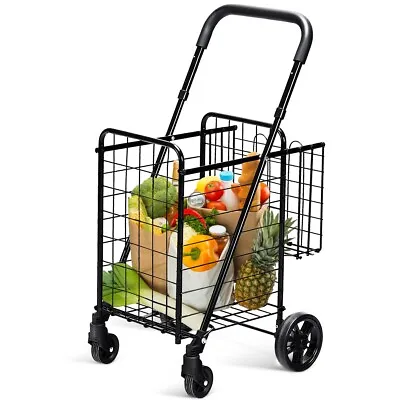 £30.35 • Buy Folding Shopping Cart Portable Utility Cart Double Basket Grocery Utility Cart