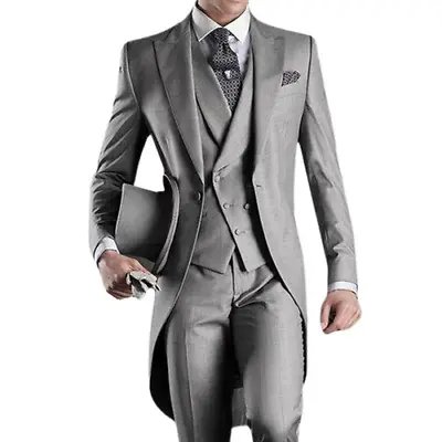Wedding Men's Tail Jacket 3 Pieces Groom Tuxedo Prom Blazer With Pants Vest • $215.26
