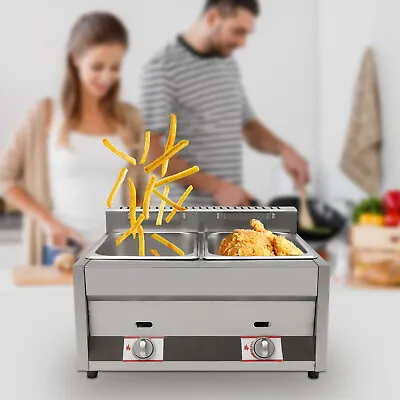 Commercial 2 Pan Food Warmer Steam Buffet Countertop Gas Fryer Steam Table 6LX2 • $151.05