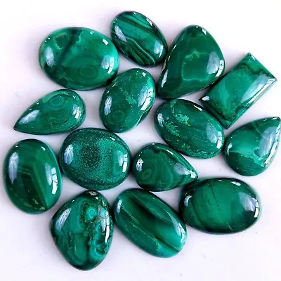 14Pcs 298Cts Malachite Back Unpolished Cabochon Gemstone Lot 20x14 16x11 #9345 • $16.99