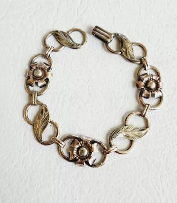 Vintage Van Dell Sterling 12K GF Flowers Link Bracelet Leaf Design  • $55