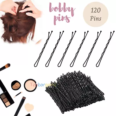 120 Pack Kirby Hair Grips Clips Waved Bobby Pins Bun Slides Black Styling Salon • £3.79