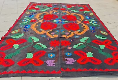 Authentic Hand Knotted Vintage Flat Weave Kilim Kilm Wool Area Rug 6.9 X 4.10 Ft • $50