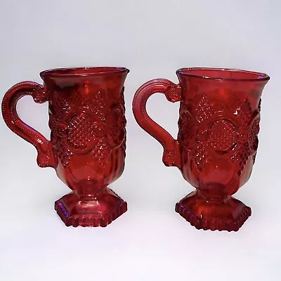 Avon 1876 Cape Cod Ruby Red Glass Pedestal Drinking Cup Mug Vintage Set Of 2 • $12