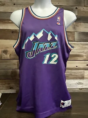 John Stockton Utah Jazz Jersey Mens Champion Size 48 Blue Vintage  • $90