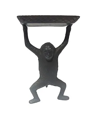 VTG Brass Monkey Figurine W/ Tray Business Card Soap Trinket Holder 6.5  Tall • $49.87