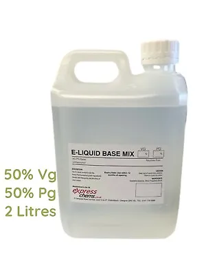 1 X 2 Litre 50% VG 50% Pg Vegetable Glycerine Propylene Glycol Mix EP/USP Grade • £19.99