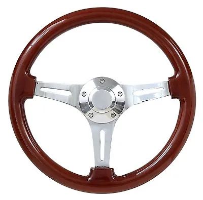 14  Classic Real Wood Steering Wheel- Mahogany Grip-Polished Spokes • $119.99