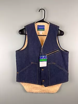 NWT Vintage Carter's Mens Size Small Dark Wash Blue Denim Sherpa Lined Vest USA • $19.99