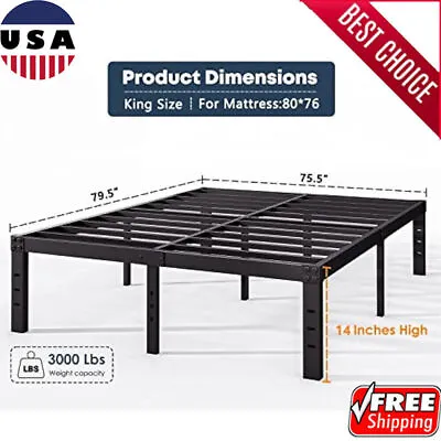 Metal Platform Bed Frame King Size No Box Spring Needed Heavy Duty Durable New • $68.76