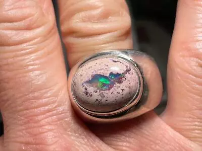 10.65 Ct Mexican Boulder Opal .925 Sterling Silver Mens Brutalist Ring Sz 10.25 • $215