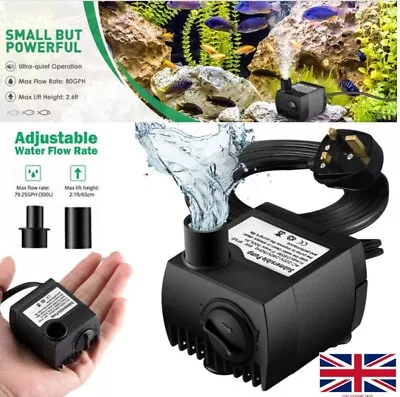 Water Pump Feature Fountain Outdoor Garden Fish Pond Submersible Aquarium UK • £9.99
