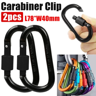 £4.99 • Buy 2Pcs Heavy Duty Carabiner Clip Hook D-Ring Aluminum Screw Lock Rock Climbing UK