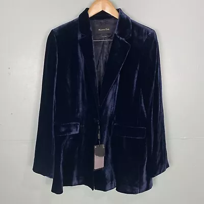 Massimo Dutti Velvet Blazer Jacket Silk Blend Blue Sz 10 • $99