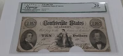 1861 $10 Ten Dollar Bill Confederate Note T-25 Legacy Very Fine 20 Cancelled • $295