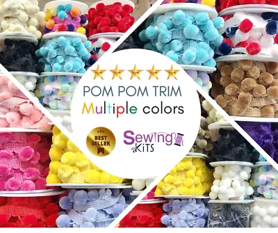 £2.75 • Buy Pom Pom Trim By The Metre, Luxury Velvet Feel, 15mm Luxury UK MADE