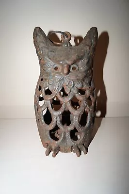 Vintage Cast Iron Heavy Owl Garden Lantern Candle Holder 10  • $59.50