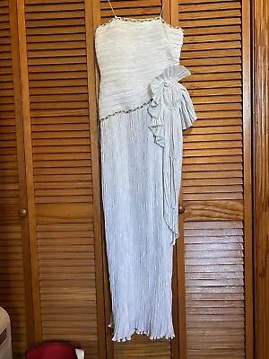 Mary McFadden Couture White Pleated Strapless Beaded Gown Bridal Wedding Xs 1980 • $699