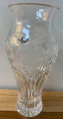 £15 • Buy Royal Brierley Lead Crystal Etched Vase Fuchsia Pattern 8” Inch Folded Waisted .