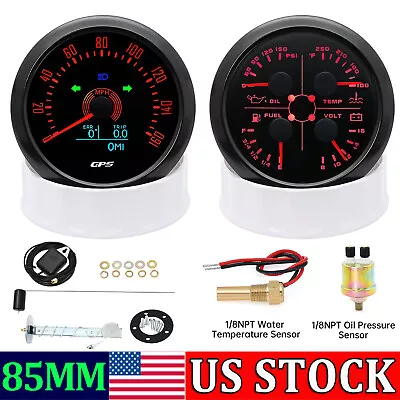 85MM GPS Speedometer 160MPH Tachometer Fuel Oil Volt Temp Gauge Set For Boat Car • $135.89