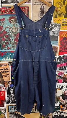 VTG 70s Indigo Sears Chopped Workwear Utility Denim Short Overalls 42  Waist XXL • $19.95