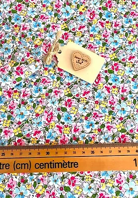 100% Cotton Poplin Fabric Floral Flowers Blue Pink Rose Vintage Rose & Hubble • £7.87