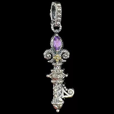 Authentic Estate Barbara Bixby 18K & Sterling Silver Amethyst Key Pendant • $99