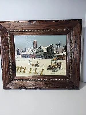 H Hargrove Children Sledding On Farm Barn  Serigraph On Canvas Wood Frame • $26.99