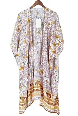 BAND OF GYPSIES Kimono BNWT Sz -L Lady Boho Summer Floral Eyelet Trim Cover Up • $25.99