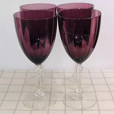 Sloan Brothers Glass 4pc Amethyst Cordials Vertical Optic Clear Gear Stem C1930 • $56.34