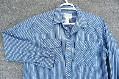 Habband Shirt Mens Medium Blue Striped Pearl Snap Western Cowboy Rodeo • $16.17