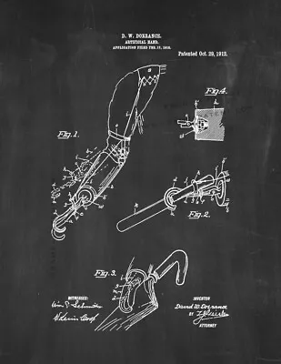Artificial Hand Patent Print Chalkboard • $11.46