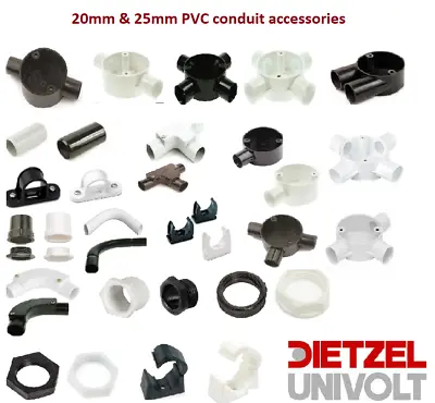 £9.99 • Buy 20mm & 25mm PVC Conduit Accessories White & Black Bends Tees Boxes Adaptors Lids