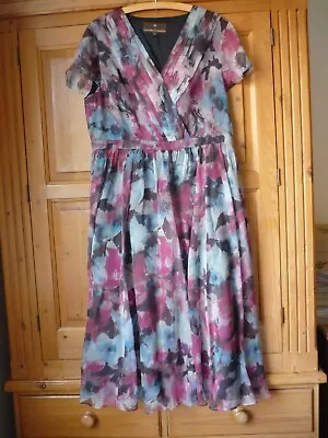 Fenn Wright Manson Multi Coloured Silk Mix Midi Dress Size 16 • £5