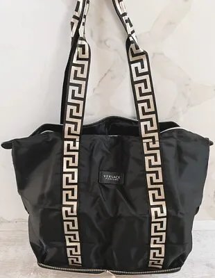 Versace Parfums Greca Key Packable Folding Tote Bag Black Gold NWT • $58.90