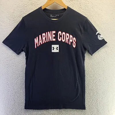 Under Armour Marine Corps Shirt Mens Small Black Loose Eagle Globe Anchor Logo • $18.88