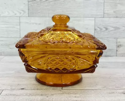 Vintage Jeannette Glass Co Amber Dish Covered W/ Lid Pedestal • $29.99