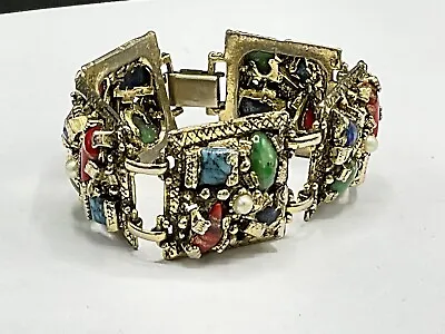 VTG SELRO SELINI Unsigned Encrusted Venetian Jeweled Glass Bracelet C. 1950’s • $129