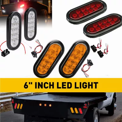 2pc 6  Oval Trailer Lights 10 LED Stop Turn Tail Truck Sealed Grommet Plug DOT • $15.99