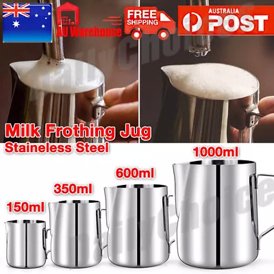 $14.29 • Buy Stainless Steel Milk Frothing Jug Frother Coffee Latte Container Pitcher 4 Sizes