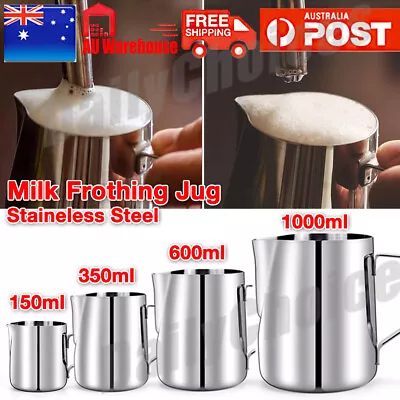 Stainless Steel Milk Frothing Jug Frother Coffee Latte Container Pitcher 4 Sizes • $15.89