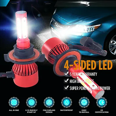 Pair H13 9008 2200W 330000LM 4-Sided LED Headlight Kit Hi/Lo Power Bulbs 6000K • $11.99